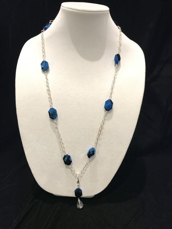 Cobalt Crystal and Silver Chain Necklace